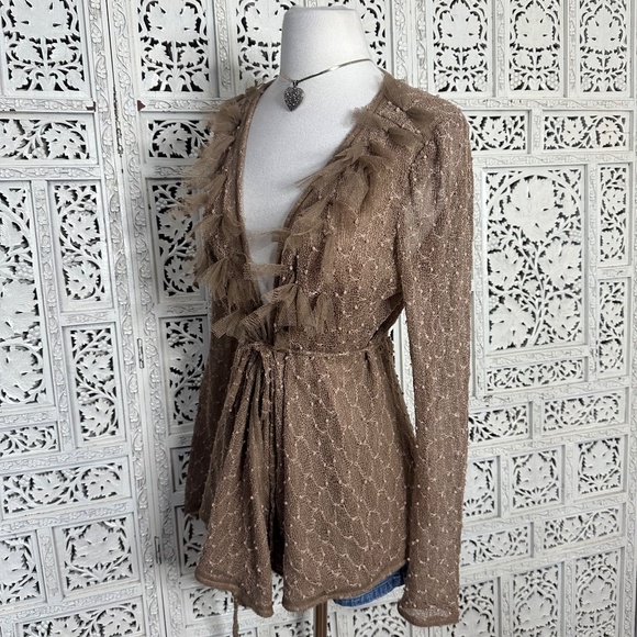 Anthropologie Ryu Tan Lace Boho Coquette Lace Tie Front Open Cardigan Sz Small - Picture 7 of 9